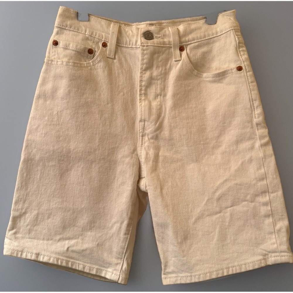 Levi's Premium Ribcage Bermuda Shorts Womens 24 White Denim High Rise Stretch